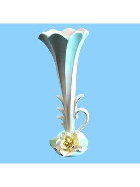 Norcrest Bud Vase E 449 Bud Vase Pottery Rose Porcelain Petals Leaves Vintage